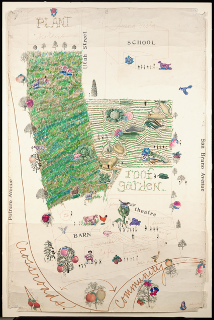 Original Proposal For The Farm, Drawing/Collage © 1974 by Bonnie Ora Sherk