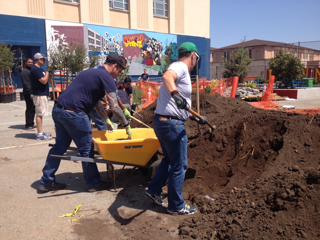 Salesforce Volunteers at Rear Yard of James Denman Middle School