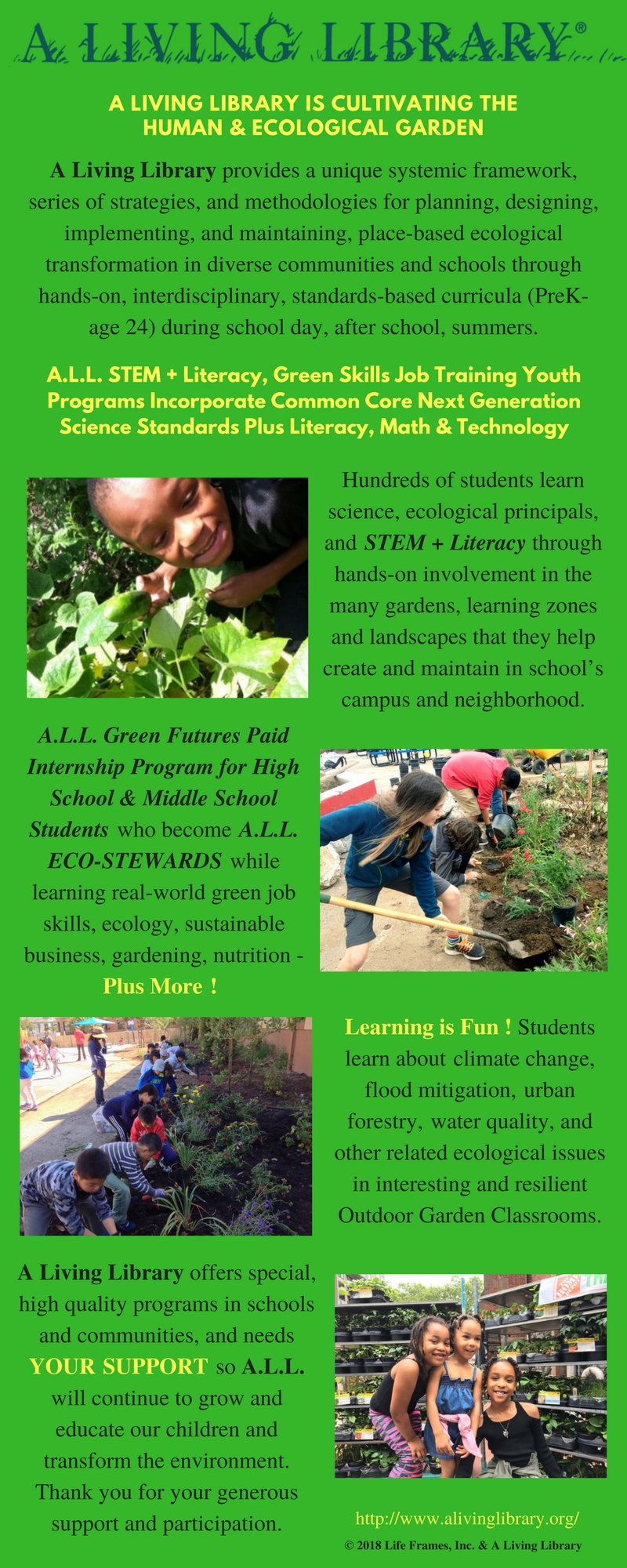 A.L.L. STEM + Literacy, Green Skills Job Training Youth Programs Incorporate Common Core Next Generation Science Standards Plus Literacy & Math